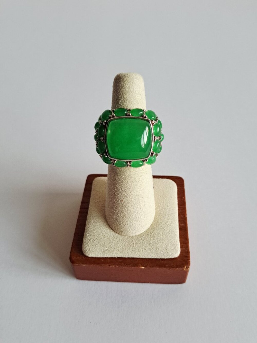 New Angelique de Paris 925 Silver Green Square Ring Size 6